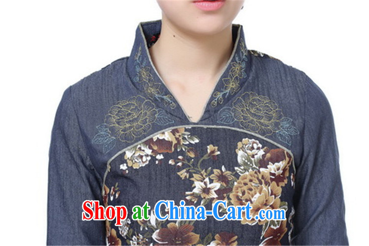 Take the 2015 spring and summer new cheongsam Tang Women's clothes Chinese improved Chinese V the collar cowboy cotton stamp short cheongsam picture color 2 XL pictures, price, brand platters! Elections are good character, the national distribution, so why buy now enjoy more preferential! Health