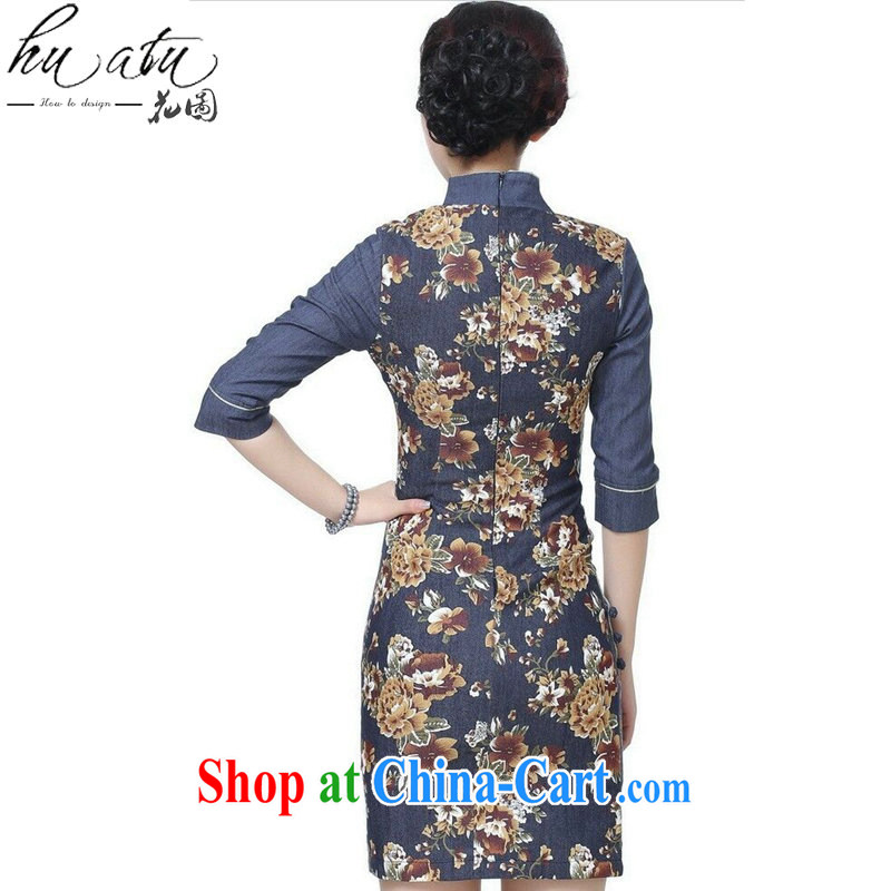 Take the 2015 spring and summer new cheongsam Tang Women's clothes Chinese improved Chinese V the collar denim cotton stamp short cheongsam picture color 2 XL, spend figure, shopping on the Internet