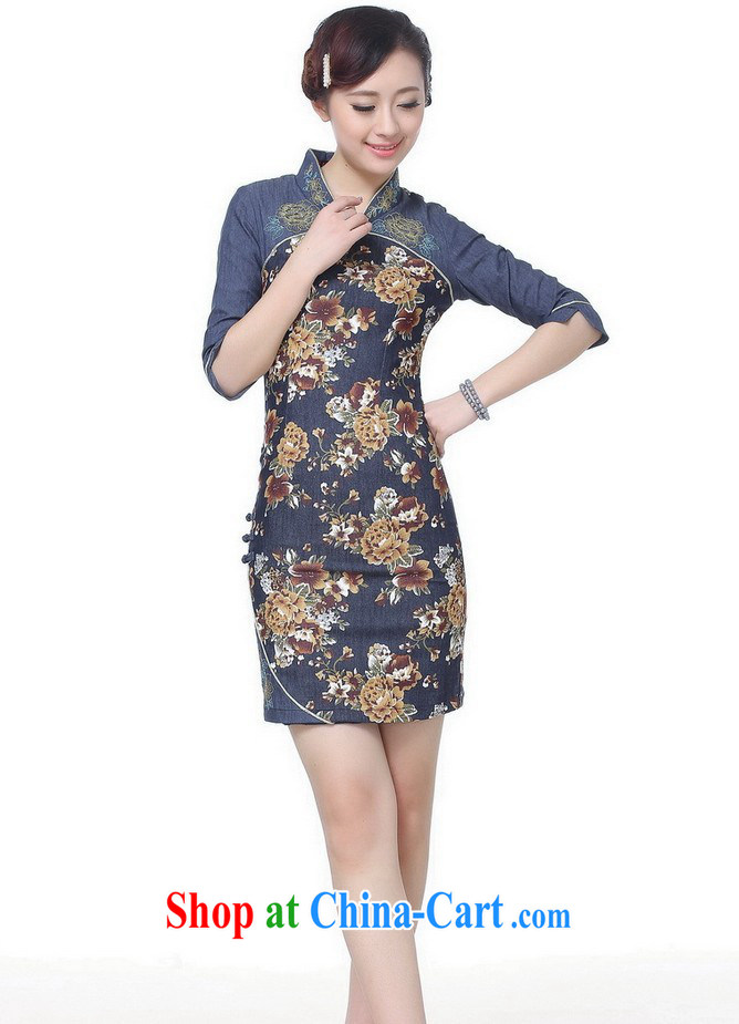 Dan smoke 2015 spring and summer new cheongsam Tang Women's clothes Chinese improved Tang replace V, for denim cotton stamp short cheongsam picture color 2 XL pictures, price, brand platters! Elections are good character, the national distribution, so why buy now enjoy more preferential! Health