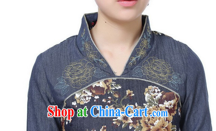 Dan smoke 2015 spring and summer new cheongsam Tang Women's clothes Chinese improved Tang replace V, for denim cotton stamp short cheongsam picture color 2 XL pictures, price, brand platters! Elections are good character, the national distribution, so why buy now enjoy more preferential! Health