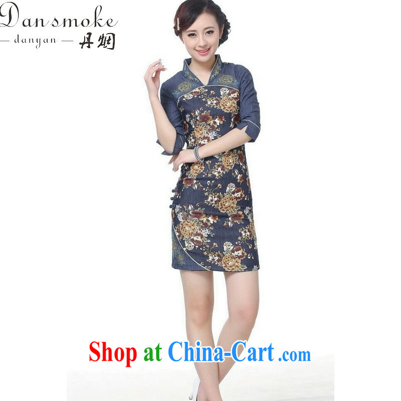 Bin Laden smoke 2015 spring and summer new cheongsam Chinese female Chinese improved Tang replace V, for jeans cotton stamp short cheongsam picture color 2 XL, Bin Laden smoke, shopping on the Internet
