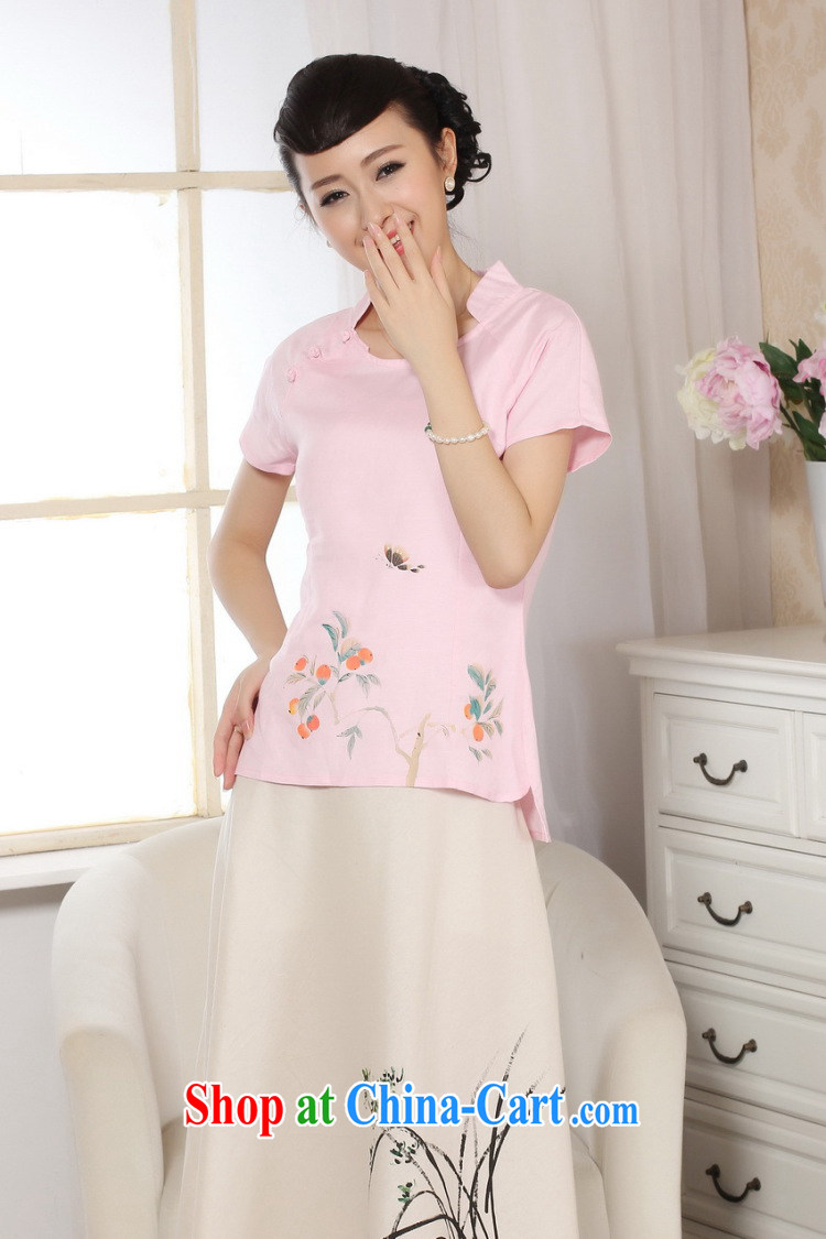 Dan smoke summer new female Chinese Chinese improved retro hand-painted cotton Ma T-shirt ethnic wind original short-sleeved Chinese single pink T-shirt 2XL pictures, price, brand platters! Elections are good character, the national distribution, so why buy now enjoy more preferential! Health