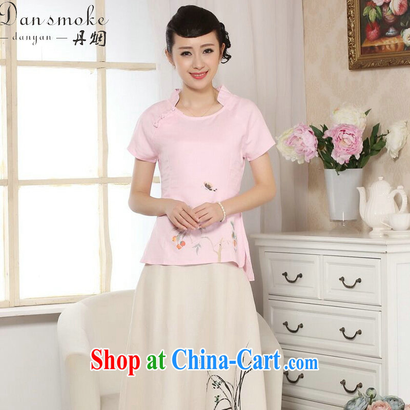Dan smoke summer new female Chinese Chinese improved retro hand-painted cotton Ma T-shirt ethnic wind original short-sleeved Tang on the pink T-shirt 2XL, Bin Laden smoke, shopping on the Internet