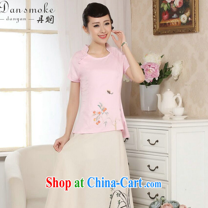 Dan smoke summer new female Chinese Chinese improved retro hand-painted cotton Ma T-shirt ethnic wind original short-sleeved Tang on the pink T-shirt 2XL, Bin Laden smoke, shopping on the Internet