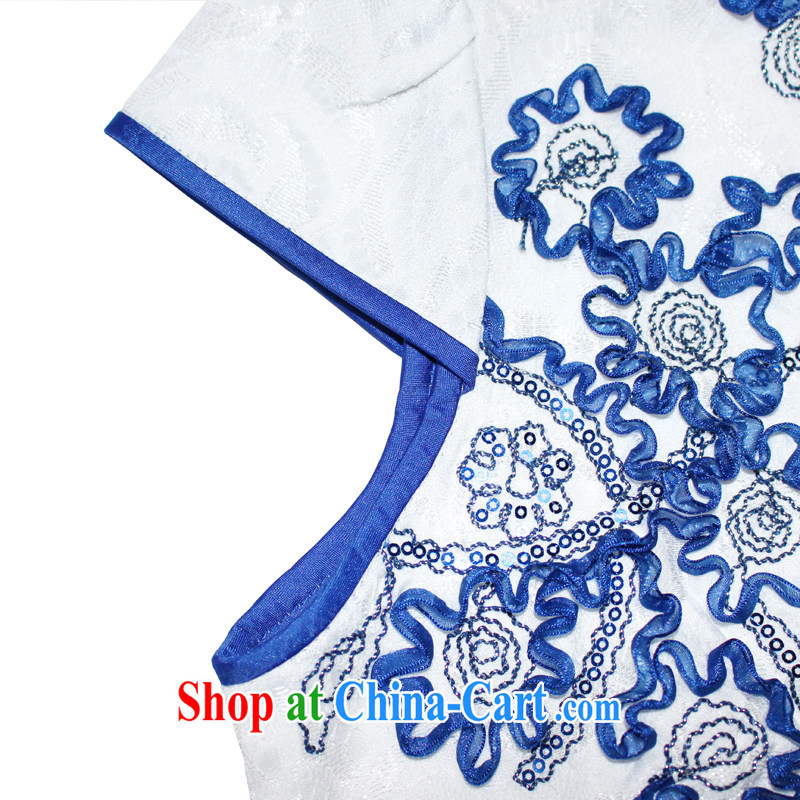 Bong-amphibious Ori-fuser-hsuan summer 2015 new improved cheongsam embroidered, for cultivating short-sleeved dresses skirts DQ 1521 white XXL, Bong-amphibious and, shopping on the Internet
