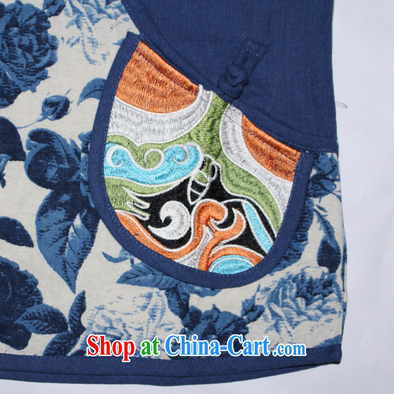 Bong-amphibious Ori-yu xin 2015 summer new cotton Ma T-shirt ethnic wind embroidery cuff in Yau Ma Tei cotton shirt DQ 1527 blue XXL, Bong-amphibious and, shopping on the Internet