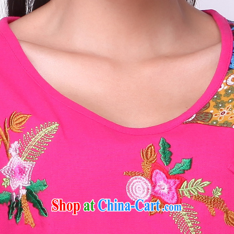 Bong-amphibious Ori-hsiang-ju 2015 summer new cotton the embroidery t-shirt with 9 sub-cuff ethnic wind Chinese T-shirt DQ of 1529 red XXL, Bong-amphibious and, shopping on the Internet