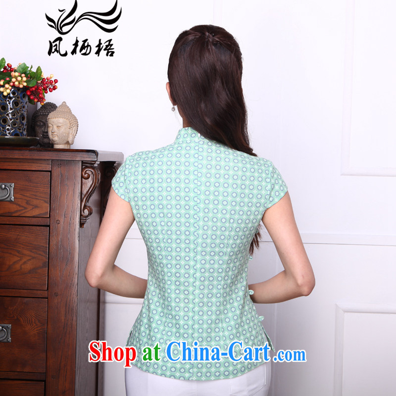 Bong-amphibious Ori-ice-yin summer 2015 new Chinese T-shirt retro, cotton for the beauty, short Chinese T-shirt DQ 1532 light green XXL, Bong-amphibious and, on-line shopping