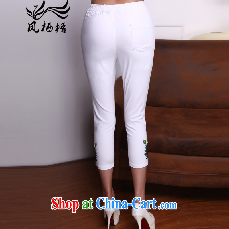 Bong-amphibious Ori-keun-hsuan summer 2015 new calf pants embroidery China wind tight pants DQ 1533 white XXL, Feng amphibious and, shopping on the Internet