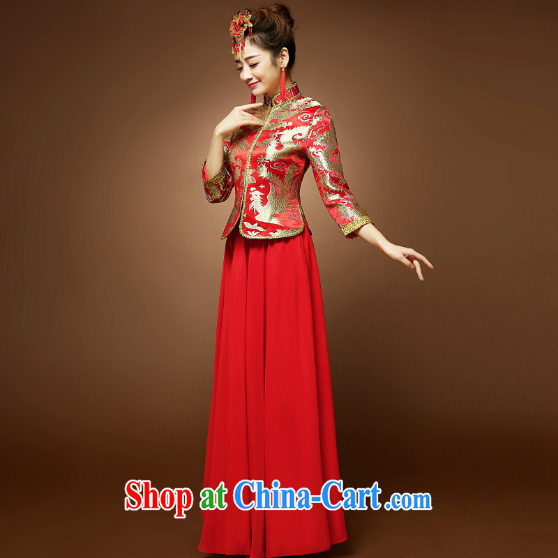 A good service is 2015 new spring red bridal wedding dresses Chinese long, 7 cuff toast dresses. Red 2 XL, good service, and, shopping on the Internet