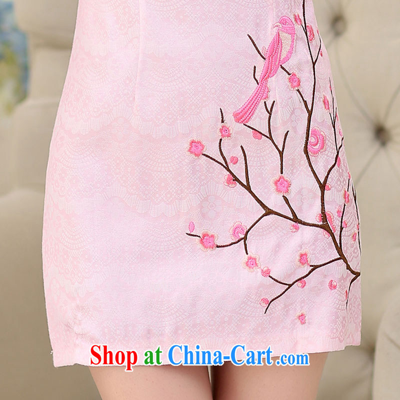 qipao PCA spring and summer with new, improved China wind embroidered short, cultivating short-sleeved cheongsam dress pink XL, Pca, shopping on the Internet