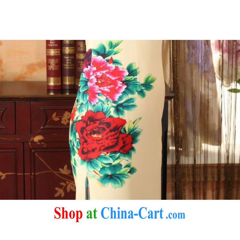 On Shanghai and optimize purchase dresses, Ms. Tang national color day Hong Kong cheongsam dress beauty graphics thin elegance dresses, long dresses yellow 2XL, Shanghai, optimize, and shopping on the Internet