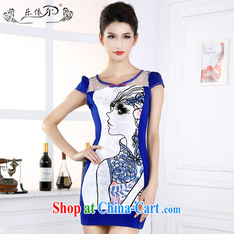 And, in accordance with the new outfit, cultivating graphics thin daily short-sleeved girl cheongsam dress improved retro the drill female LYE 66,602 blue XXL, in accordance with (leyier), online shopping