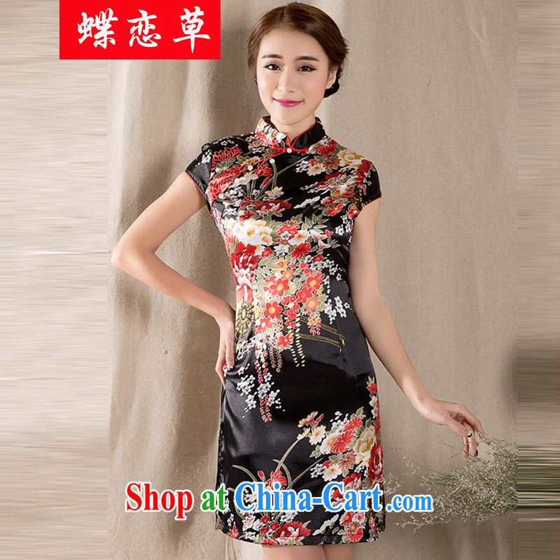 Butterfly Lovers D. 2015 new spring and summer short-sleeved Tang with improved cheongsam Chinese wind women dress suit M, butterflies, grass, and shopping on the Internet