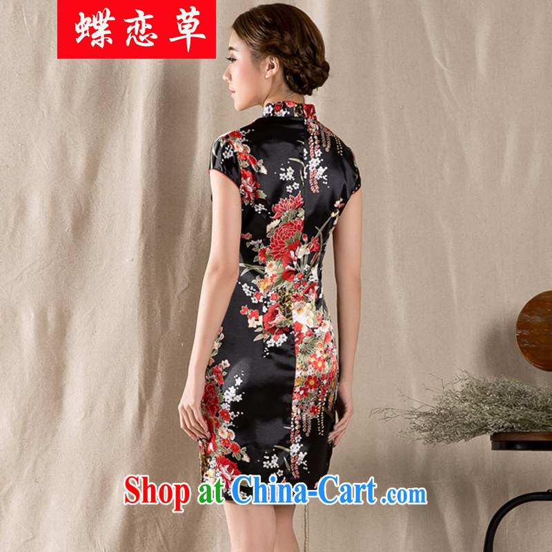 Butterfly Lovers D. 2015 new spring and summer short-sleeved Tang with improved cheongsam Chinese wind women dress suit M, butterflies, grass, and shopping on the Internet