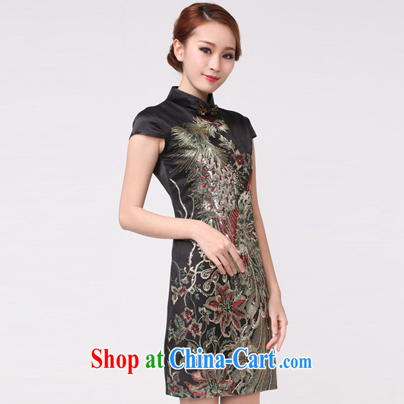 New National wind embroidery beauty short-sleeved qipao sung lim bird 2015 the payment package mail black XL, sung lim, birds, and shopping on the Internet