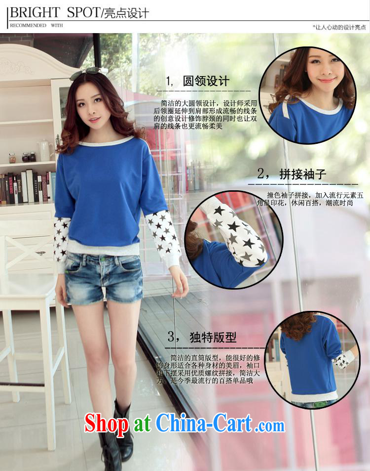 Ya-ting store 2015 spring new Korean version the Code women stylish scoop neck graphics thin long-sleeved shirt T blue 2 XL pictures, price, brand platters! Elections are good character, the national distribution, so why buy now enjoy more preferential! Health
