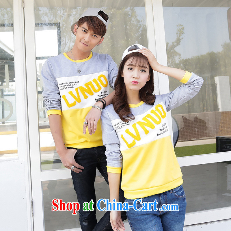 Ya-ting store spring 2015 new couples with long-sleeved T-shirt Han version round-collar letters pattern students men and women serving on yellow male XXL, blue rain bow, and shopping on the Internet
