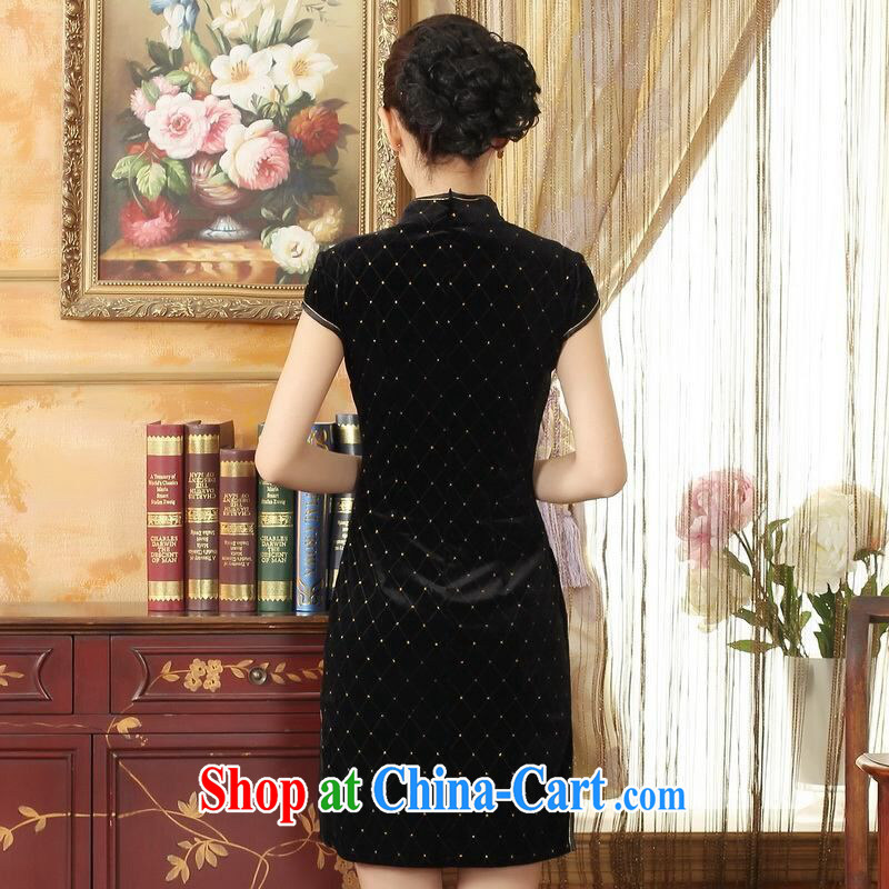 An Jing, Ms. Tang cheongsam dress with dress stretch the wool stylish classic short-sleeved short cheongsam black 2 XL, facilitating Jing, online shopping