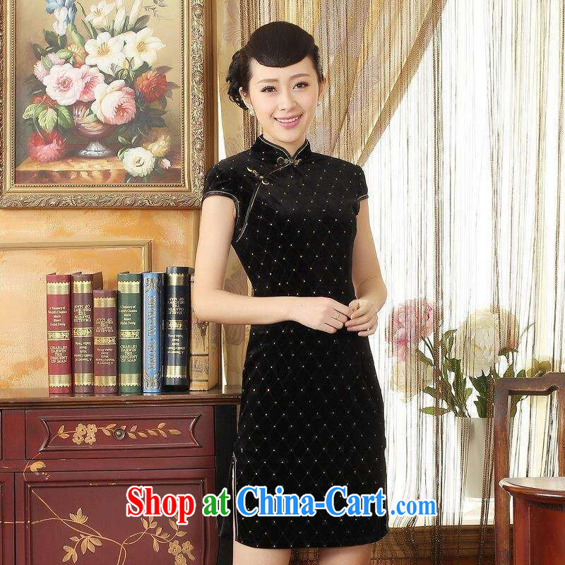An Jing, Ms. Tang cheongsam dress with dress stretch the wool stylish classic short-sleeved short cheongsam black 2 XL, facilitating Jing, online shopping