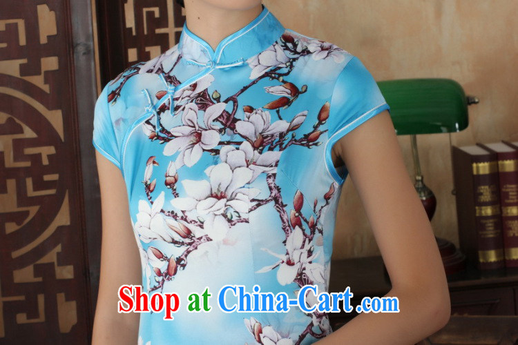 Allow Ms. Jing cheongsam Chinese dresses new summer elegance Chinese qipao Chinese graphics thin short cheongsam blue 2 XL pictures, price, brand platters! Elections are good character, the national distribution, so why buy now enjoy more preferential! Health