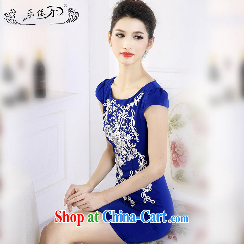 And, according to female new dresses 2015 round-collar graphics thin package and lady short cheongsam dress retro female LYE 66,619 blue XL