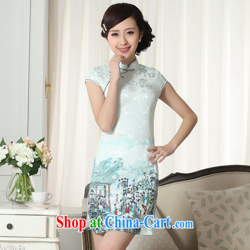 Allow Ms. Jing cheongsam Chinese dresses new summer elegance Chinese qipao Chinese graphics thin short cheongsam picture color 2 XL, an Jing, shopping on the Internet