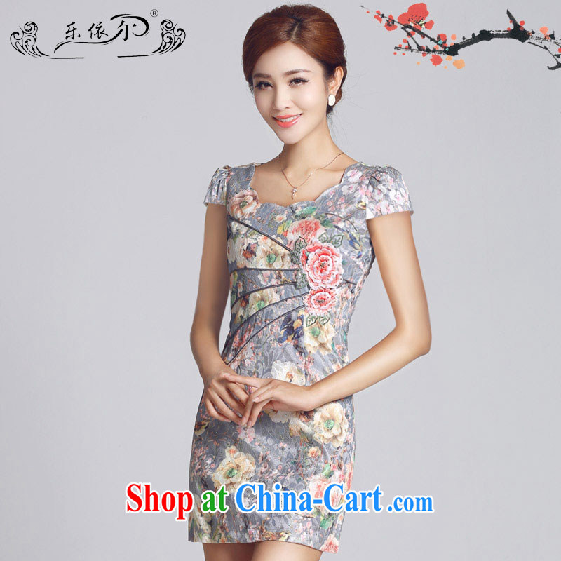 America in 2015 new lady dresses retro embroidery take short cheongsam dress daily video thin package and LYE 66,621 light blue L