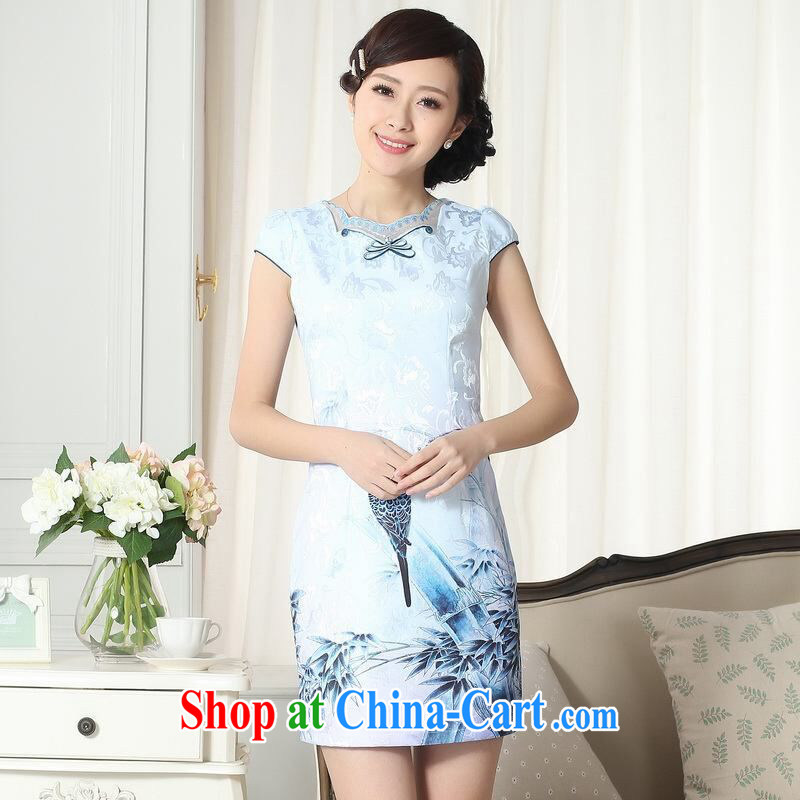 An Jing lady stylish jacquard cotton cultivating short cheongsam dress new improved cheongsam dress picture color 2 XL