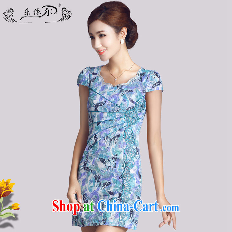 And, in accordance with spring loaded new retro lady cheongsam embroidery flowers daily cultivating short cheongsam dress 2015 female LYE 66,623 blue XXL
