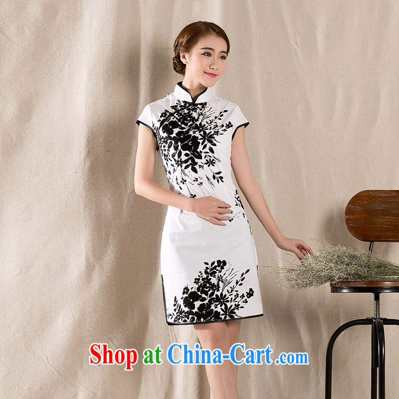 The United States high-wire 2015 summer new stylish and refined antique cheongsam dress China wind stamp dresses white XL