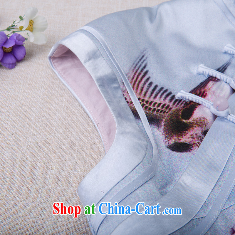 once and for all and take proverbial hero Zhang Qinsheng spring and summer with new, long, stamp duty is Silk Cheongsam improved retro-day cheongsam dress blue L, fatally jealous once and for all, and, shopping on the Internet