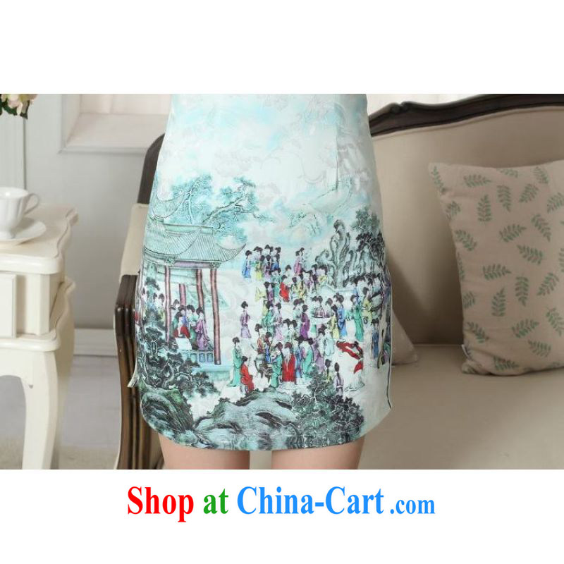 On Shanghai and optimize purchase goods, Ms. Tang fitted dresses new summer elegance Chinese qipao Chinese graphics thin short cheongsam green 2 XL, Shanghai, optimize, and shopping on the Internet