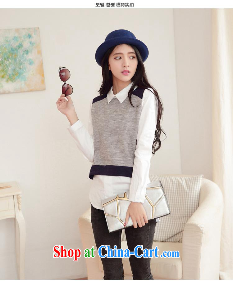 Ya-ting store 2015 spring new Korean female beauty graphics thin fake two-piece stitching lapel long-sleeved T-shirt T-shirt woman blue L pictures, price, brand platters! Elections are good character, the national distribution, so why buy now enjoy more preferential! Health