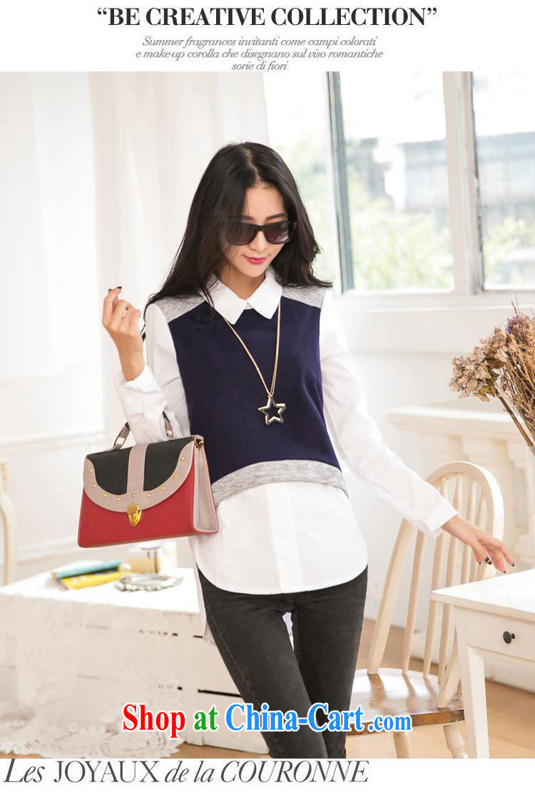 Ya-ting store 2015 spring new Korean female beauty graphics thin fake two-piece stitching lapel long-sleeved T-shirt T-shirt woman blue L pictures, price, brand platters! Elections are good character, the national distribution, so why buy now enjoy more preferential! Health