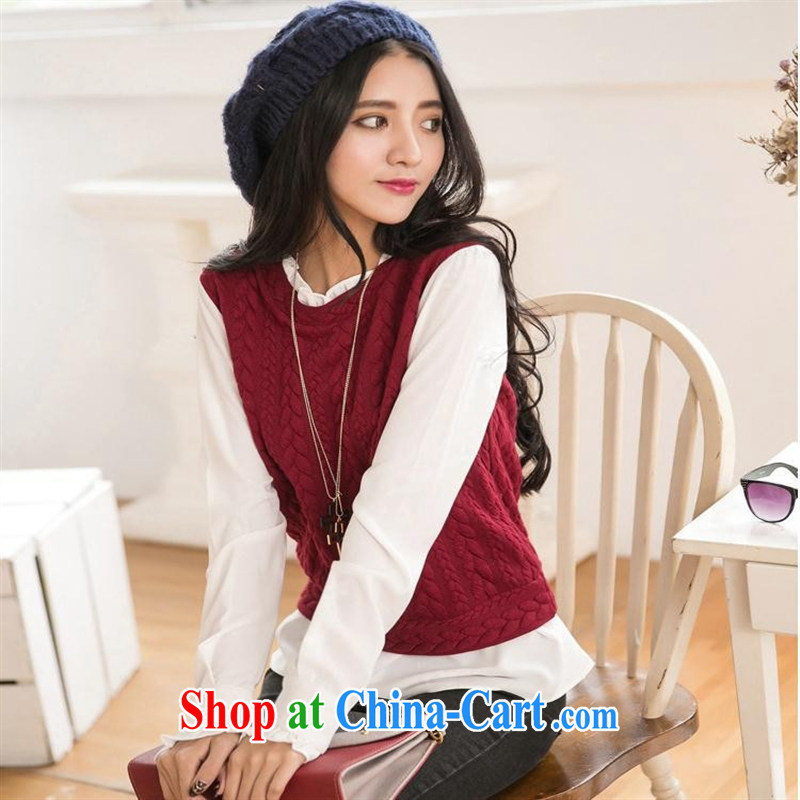 Ya-ting store 2015 spring new Korean female beauty graphics thin mushroom lace stitching leave of two long-sleeved T-shirt female wine red L, blue rain bow, and shopping on the Internet