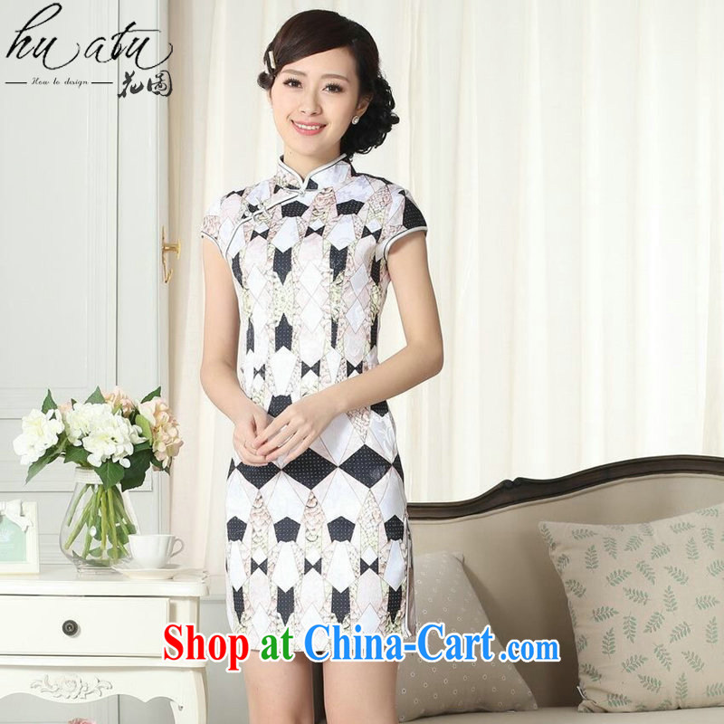 Take the new summer dresses Chinese elegance Chinese improved the collar jacquard cotton diamond graphics thin short cheongsam figure color XL, spend figure, and, on-line shopping