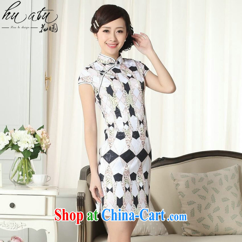 Take the new summer dresses Chinese elegance Chinese improved the collar jacquard cotton diamond graphics thin short cheongsam figure color XL, spend figure, and, on-line shopping