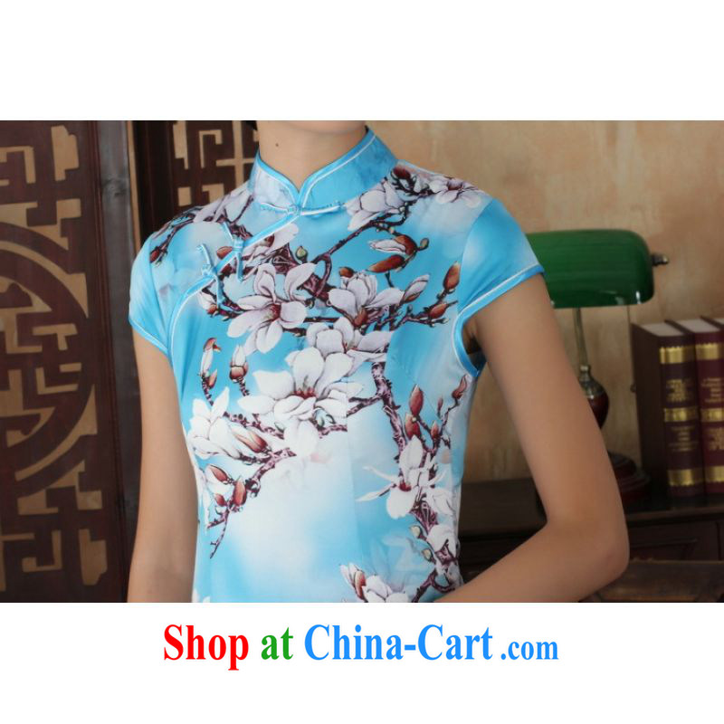 On Shanghai and optimize purchase goods, Ms. Tang fitted dresses new summer elegance Chinese qipao Chinese graphics thin short cheongsam blue 2 XL, Shanghai, optimization, and, on-line shopping