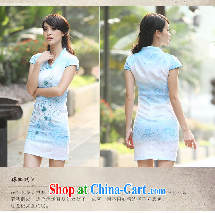 Yue love Ya 2015 summer new improved stylish retro beauty dresses DRA 69,203 blue XL pictures, price, brand platters! Elections are good character, the national distribution, so why buy now enjoy more preferential! Health