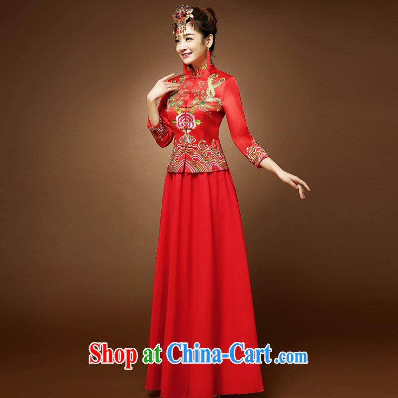 A good service is 2015 New Red bridal wedding wedding dress long, Chinese 7 cuff toast dresses. Red 2 XL, good service, and, shopping on the Internet