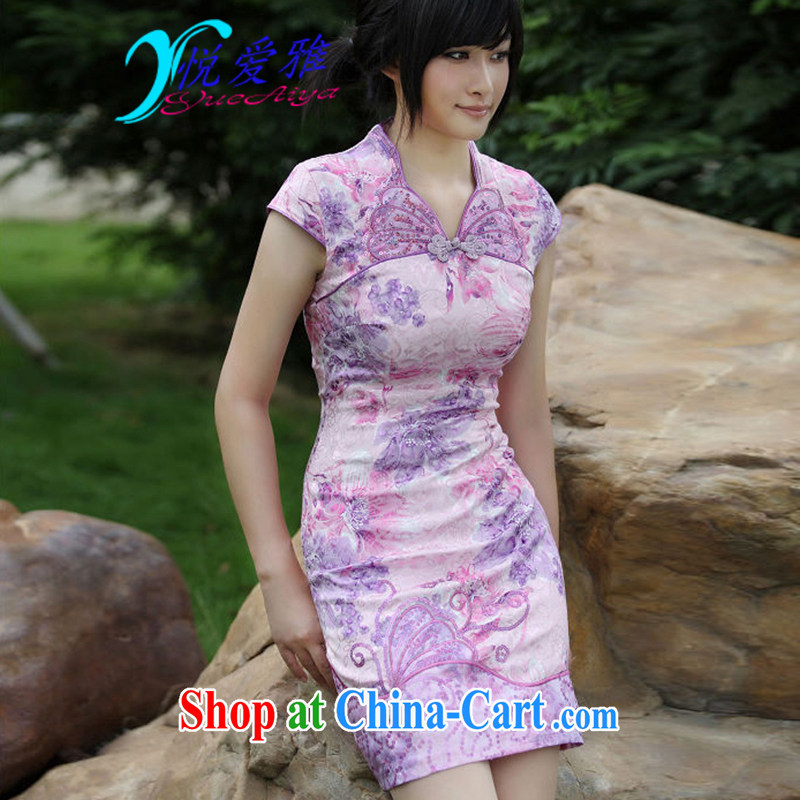 Yue love Ya 2015 new stunning Butterfly Dance cotton butterfly embroidery cheongsam exquisite DR 66,233 blue XL, love, Jacob, and shopping on the Internet