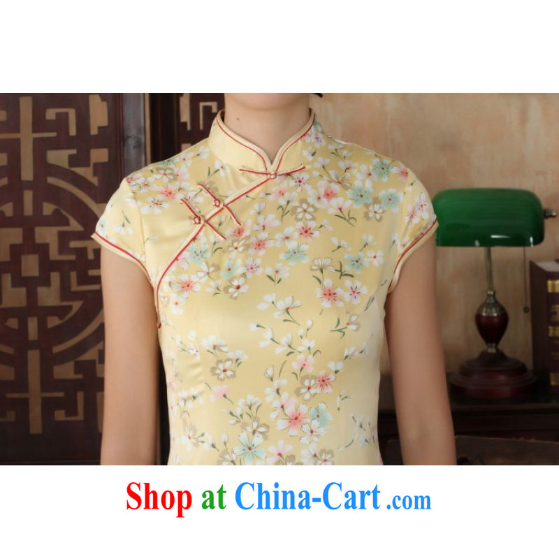 To Miss Au King pavilion, cheongsam Chinese dresses new summer elegance Chinese qipao Chinese graphics thin short cheongsam yellow 2XL, Jing Ge, shopping on the Internet