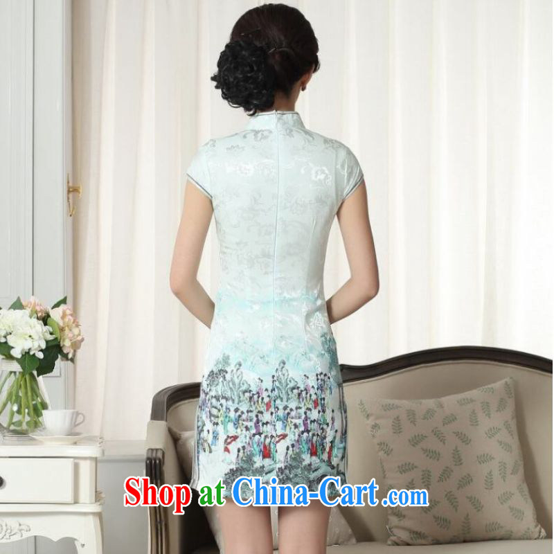 To Miss Au King pavilion, cheongsam Chinese dresses new summer elegance Chinese qipao Chinese graphics thin short cheongsam green 2 XL, Jing Ge, shopping on the Internet