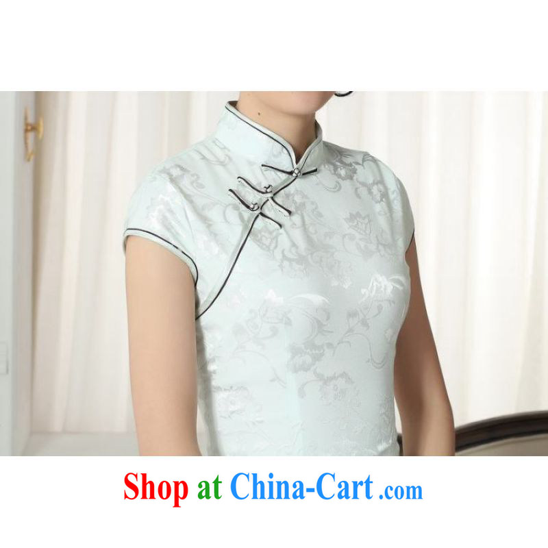 To Miss Au King pavilion, cheongsam Chinese dresses new summer elegance Chinese qipao Chinese graphics thin short cheongsam green 2 XL, Jing Ge, shopping on the Internet