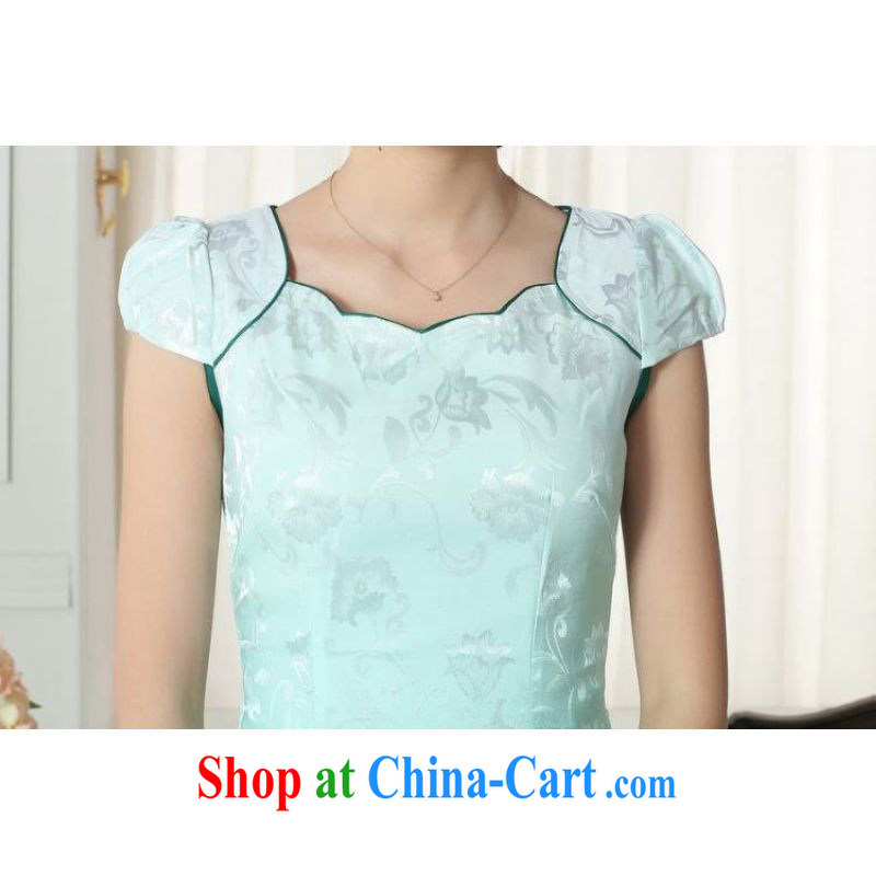And Jing Ge lady stylish jacquard cotton cultivating short cheongsam dress new, improved cheongsam dress green 2 XL, and Jing Ge, shopping on the Internet