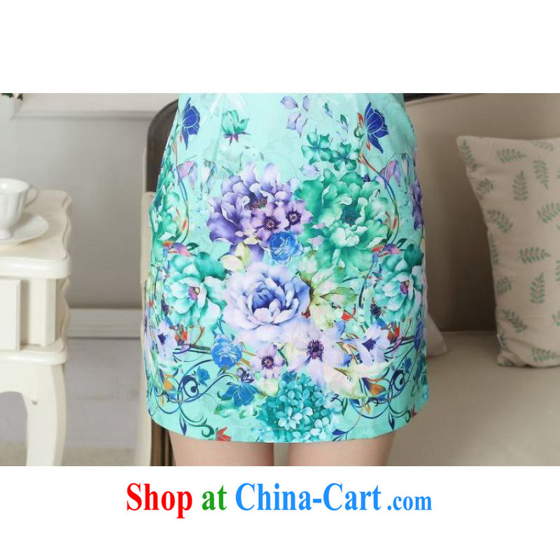 And Jing Ge lady stylish jacquard cotton cultivating short cheongsam dress new, improved cheongsam dress green 2 XL, and Jing Ge, shopping on the Internet