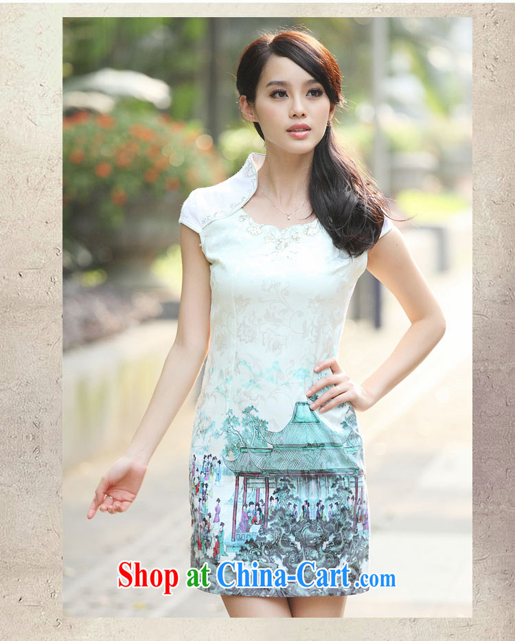 O, the 2015 summer new sweet beauty graphics thin sexy short-sleeved thin, qipao 100 solid ground female A 6919 Indigo color XL pictures, price, brand platters! Elections are good character, the national distribution, so why buy now enjoy more preferential! Health