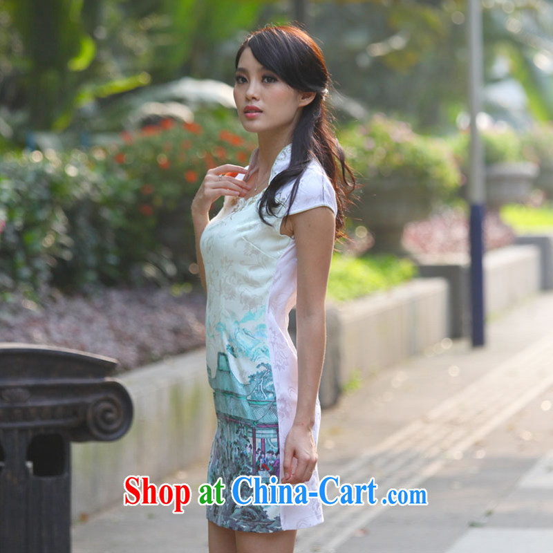 O, the 2015 summer new sweet beauty graphics thin sexy short-sleeved thin, qipao 100 solid ground on female A 6919 Indigo color XL, O, and the United States (Aoqimei), online shopping