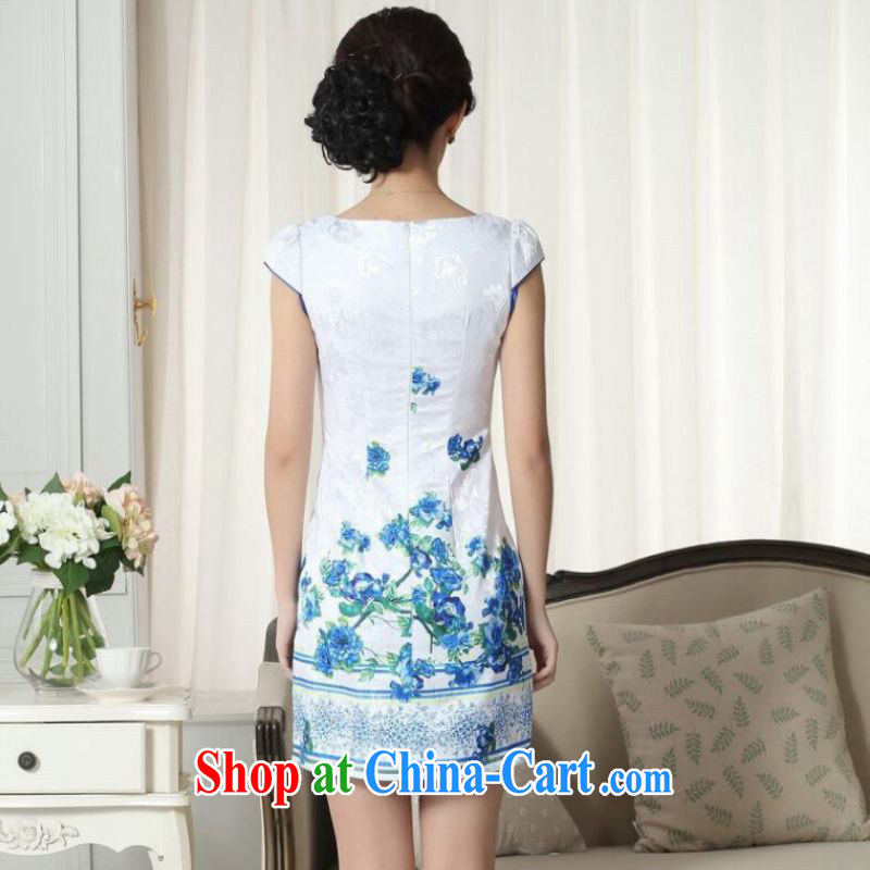 And Jing Ge lady stylish jacquard cotton cultivating short cheongsam dress new, improved cheongsam dress white 2XL, Jing Ge, shopping on the Internet